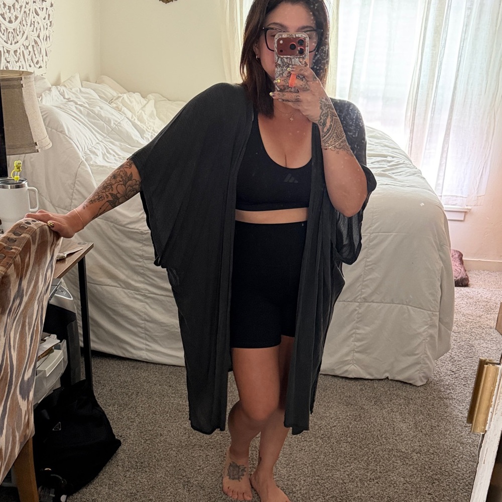 Washed out Black/gray Lightweight Swim Coverup Kimono